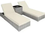 tectake 2er Set Sonnenliegen Aluminium Rattan Schutzabdeckung verstellbar Polster