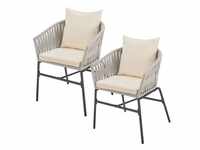 Juskys Rope Stühle 2er Set - Gartenstühle mit Seilgeflecht & Polster -...