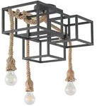 Lucande Deckenleuchte Andrik, 44 cm, 3-fl., Hanfseil, Metall - Schwarz
