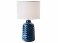 BRILLIANT blaue Keramik Tischlampe mit weißem Stoff-Schirm ILYSA | dekorative