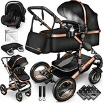 Kiduku Kinderwagen Komplettset 3in1 Schwarz - Schwarz/Gold