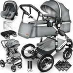 KIDUKU&reg; 3 in 1 Kombi Kinderwagen Grau/Silber Buggy Reisebuggy inkl. Auto- Babyschale