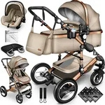 KIDUKU&reg; 3 in 1 Kombi Kinderwagen Beige/Gold Buggy Reisebuggy inkl. Auto-...