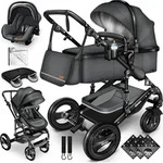 KIDUKU&reg; 3 in 1 Kombi Kinderwagen Anthrazit/Schwarz Buggy Reisebuggy inkl. Auto-