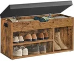 VASAGLE Schuhbank mit Stauraum, 3 offene F&auml;cher, L&auml;nge 80 cm, Braun - Braun