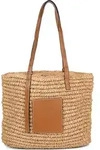 styleBREAKER Korbflecht Schultertasche aus Papierstroh mit Kunstleder Details | Damen