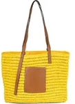 styleBREAKER Korbflecht Schultertasche aus Papierstroh mit Kunstleder Details | Damen