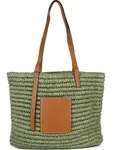 styleBREAKER Korbflecht Schultertasche aus Papierstroh mit Kunstleder Details | Damen