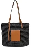 styleBREAKER Korbflecht Schultertasche aus Papierstroh mit Kunstleder Details | Damen
