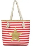 styleBREAKER Gestreifte Strandtasche mit Metallic Stern Print | Damen Shopper...