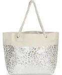 Silberner Beige Leopard Schultasche Strandtas mit Rei&szlig;verschluss