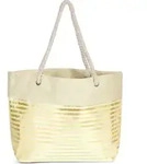 styleBREAKER Damen XXL Strandtasche mit Rei&szlig;verschluss und Metallic Glitzer Streifen