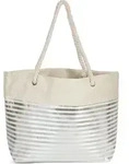 styleBREAKER Damen XXL Strandtasche mit Rei&szlig;verschluss und Metallic Glitzer Streifen