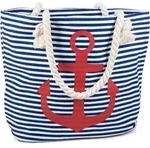 Gro&szlig;e gestreifte Strandtasche blau-wei&szlig;/rot 46x34x12cm - Blau