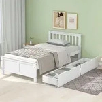 Flieks Massivholzbett Klassisches Bett 90x200cm mit Lattenrost und 2 Schubladen,