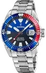 Festina Herren Taucheruhr F20669/4 Edelstahl Blau, Rot - Silber