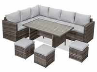 MeXo Gartenmöbel Set Polyrattan Essgruppe 7 Teile Lounge Sofa für 6-9...