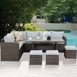 MeXo Gartenm&ouml;bel Set Polyrattan Essgruppe 7 Teile Lounge Sofa f&uuml;r 6-9 Personen mit