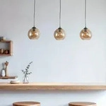 Lindby H&auml;ngeleuchte Sofian, amber, Glas, 100 cm, 3-flg. - Beige