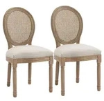 HOMCOM 2er Set Esszimmerst&uuml;hle K&uuml;chenstuhl mit Rattan-R&uuml;ckenlehne Linen-Touch -