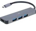 gembird 3-Port USB Typ-C 2-in-1 Kombi Adapter (Hub+HDMI) - Grau