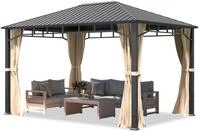 Gartenpavillon 3x4 m Stahldach Hardtop, 4 Seitenteile in Champagner, Pfosten...
