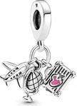 Pandora Charm Dangle Flugzeug Weltkugel Koffer Silber 925 Moments Collection...