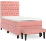 vidaXL Boxspringbett mit Matratze Rosa 100x200 cm Samt - Rosa