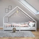 Hausbett CORA 90x200 cm, Wei&szlig; - Kinderbett mit Rausfallschutz aus Massivholz,