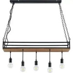 Lindby H&auml;ngelampe Kirista, 5-flg., schwarz/Holz, 100 cm, E27 - Schwarz