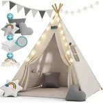 Spielwerk&reg; Tipi Zelt Kinderzelt Indoor Spielzelt 130x130cm Set mit Bodenmatte Wei&szlig;