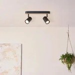 BRILLIANT schwarzer Spotbalken NIELS 2flg | schwarz matt/natur | Wandlampe mit Bambus