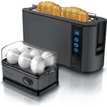 Arendo Fr&uuml;hst&uuml;cks Set in Grau Edelstahl - Langschlitz Toaster und Eierkocher...