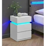 VASAGLE Nachttisch mit LED-Beleuchtung, mit 3 Schubladen, wei&szlig; - Wei&szlig;