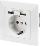 DIGITUS Unterputz Steckdose 250V + 2 x USB A, wei&szlig; - Wei&szlig;