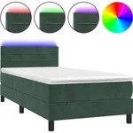 vidaXL Boxspringbett mit Matratze & LED Dunkelgr&uuml;n 90x200 cm Samt - Gr&uuml;n