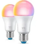 WiZ Lampe 60W A60 E27 x2, Intelligentes Leuchtmittel, Wi-Fi/Bluetooth, Wei&szlig;, Wi-Fi 4