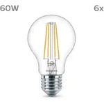 Philips Filament-Lampe, transparent, 60W A60 E27 x6, 7 W, 60 W, E27, 850 lm, 15000 h,