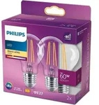 Philips Filament-Lampe, transparent, 60W A60 E27 x2, 7 W, 60 W, E27, 806 lm,...