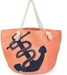 styleBREAKER XXL Strandtasche mit Anker Print | maritimer Look in Flechtoptik 
