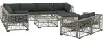 vidaXL 10-tlg. Garten-Lounge-Set mit Auflagen Poly Rattan Grau - Grau