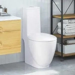vidaXL WC Keramik-Toilette Badezimmer Rund Senkrechter Abgang Wei&szlig; - Wei&szlig;