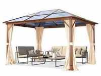 Gartenpavillon 3x4 m Holzoptik, ca 8 mm Polycarbonat-Dach, 4 Seitenteile in