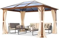 Gartenpavillon 3x4 m Holzoptik, ca 8 mm Polycarbonat-Dach, 4 Seitenteile in