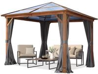 Gartenpavillon 3x3 m Holzoptik ca 8 mm Polycarbonat-Dach 4 Seitenteile in grau