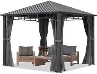 Gartenpavillon 3x3 m Stahldach Hardtop 4 Seitenteile in Grau, Pfosten 9x9 cm