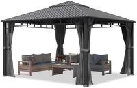 Gartenpavillon 4x4 m Stahldach Hardtop, 4 Seitenteile in Grau, Pfosten 9x9 cm
