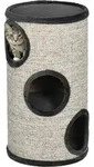 PawHut Kratztonne, Katzenkratzbaum mit 3 H&ouml;hlen, Spieltonne f&uuml;r Katzen, Grau