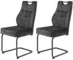 2er Set Esszimmerstuhl Linda - Samtvelour Vintage anthrazit - Metallgestell Rundrohr