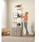 Feandrea Kratzbaum, mit Katzenklo-Schrank, 185cm, Kratzs&auml;ule, waschbares...